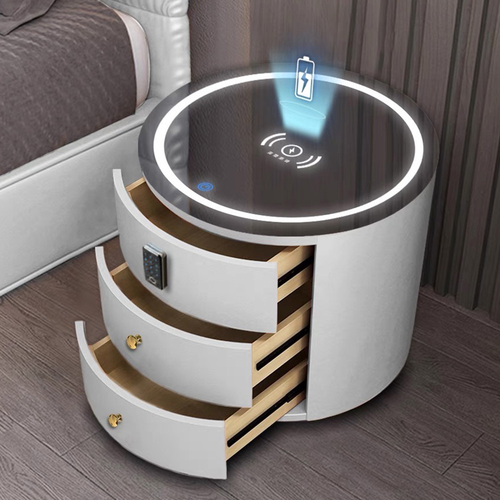 smart modern BT Wireless usb Charging LED Lights fingerprint small nightstand with fingerprint lock mesas de noche para cuartos