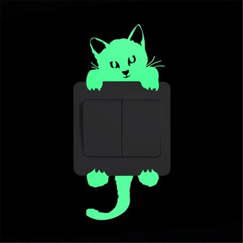 Luminous Switch Stickers Glow In Dark Kids Room Cartoon Cat Dog Fairy Star Pvc Wall Decal Sticker