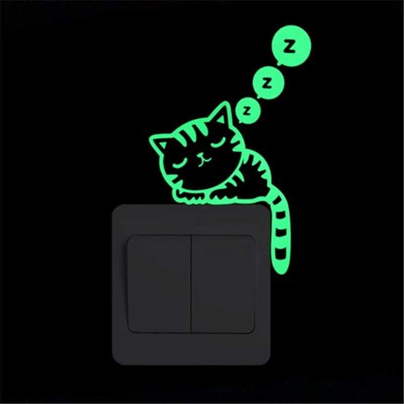 Luminous Switch Stickers Glow In Dark Kids Room Cartoon Cat Dog Fairy Star Pvc Wall Decal Sticker