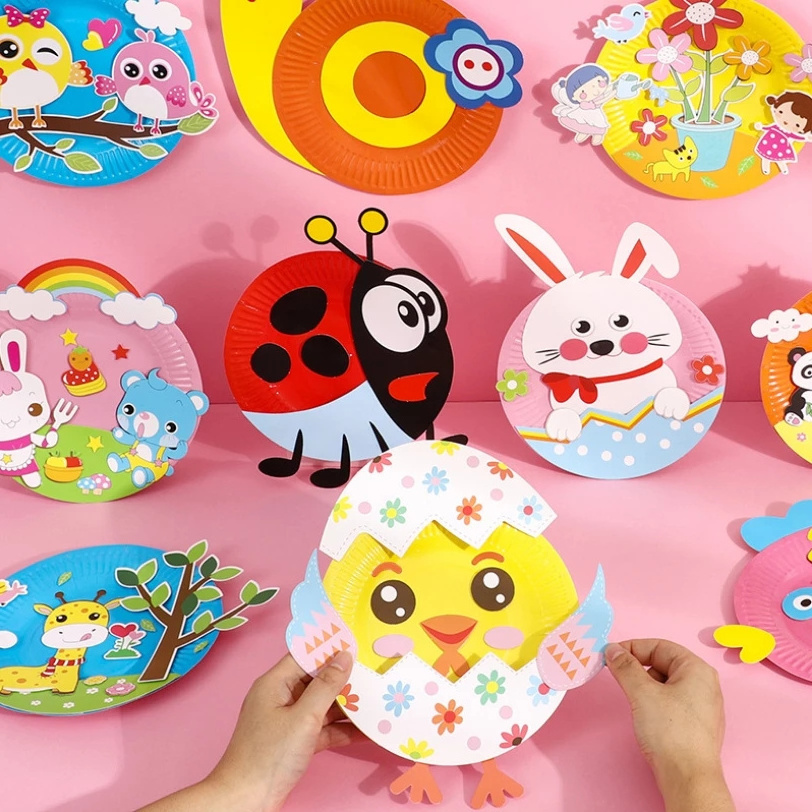 Creative Children Paper Plate Painting Kindergarten Paste Toy DIY Craft Kits for Kids