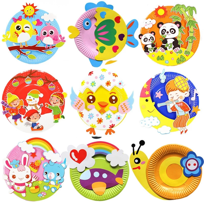 Creative Children Paper Plate Painting Kindergarten Paste Toy DIY Craft Kits for Kids