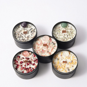 Luxury Custom Private Label  Dried Flowers Healing Crystal Aromatherapy Scented Candle/Candels