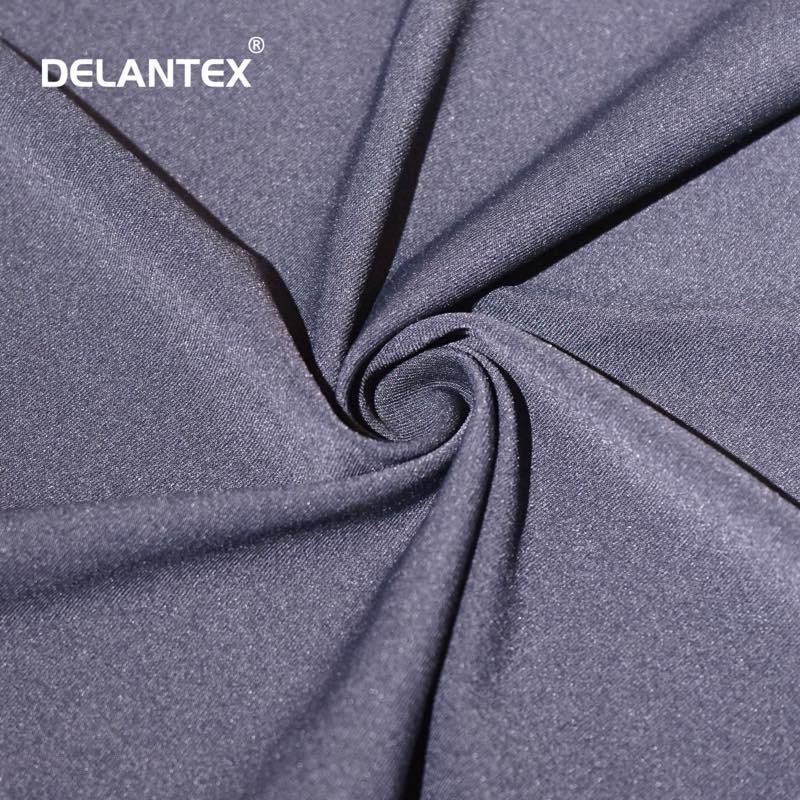 Delantex shiny nylon 90 polyester poly 10 spandex vinyl elastane 4 way stretch stretchy fabric material by the yard