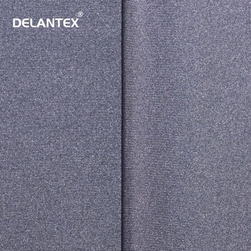 Delantex shiny nylon 90 polyester poly 10 spandex vinyl elastane 4 way stretch stretchy fabric material by the yard