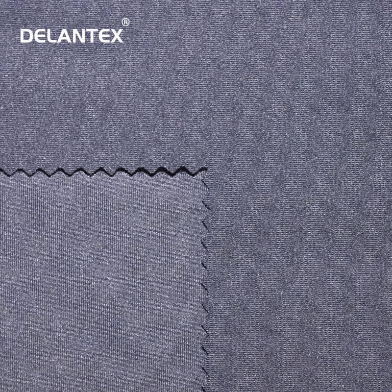 Delantex shiny nylon 90 polyester poly 10 spandex vinyl elastane 4 way stretch stretchy fabric material by the yard