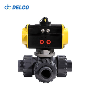 DK66-3PL Pneumatic Actuator 3 Way PVC Ball Valve Double Union Air Control Ball Valve