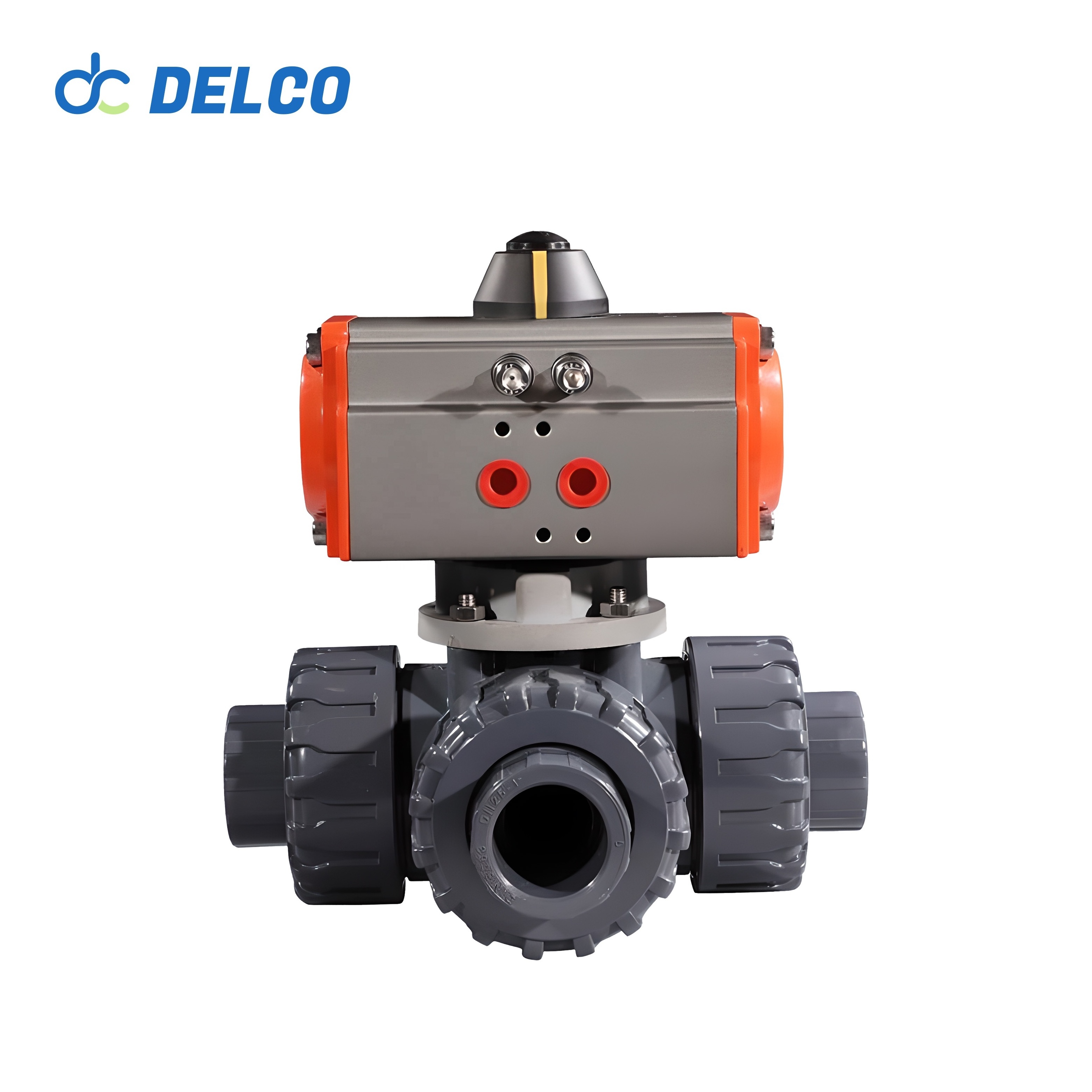 DK66-3PL Pneumatic Actuator 3 Way PVC Ball Valve Double Union Air Control Ball Valve