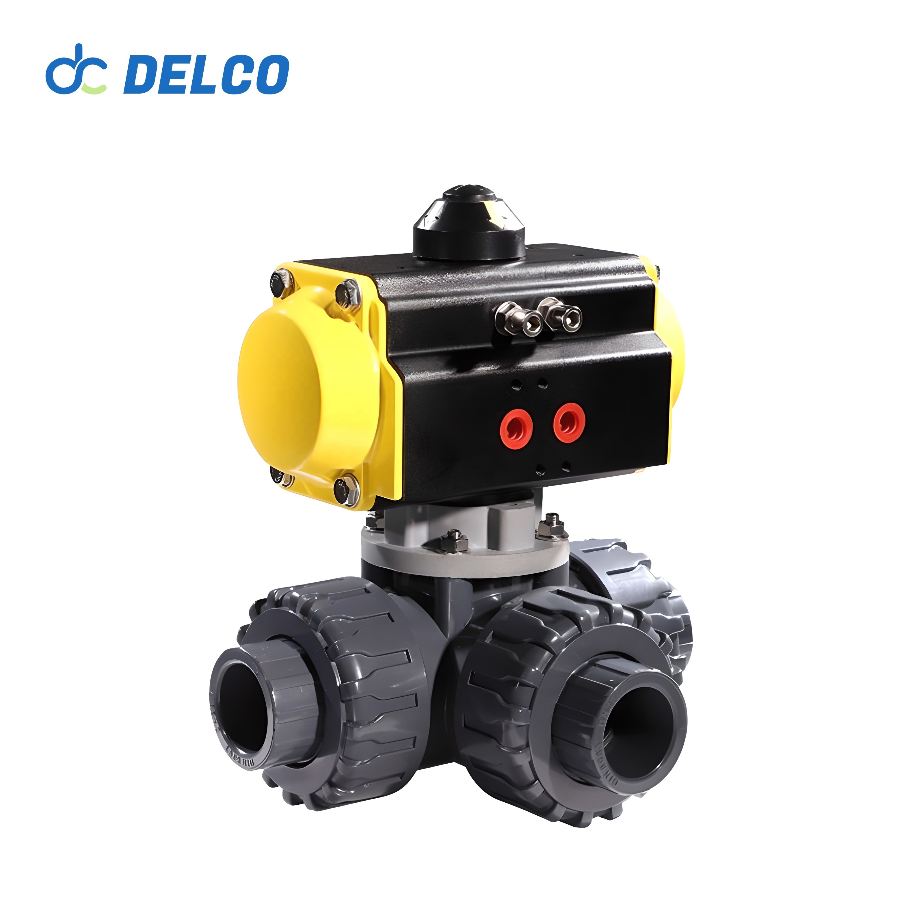 DK66-3PL Pneumatic Actuator 3 Way PVC Ball Valve Double Union Air Control Ball Valve