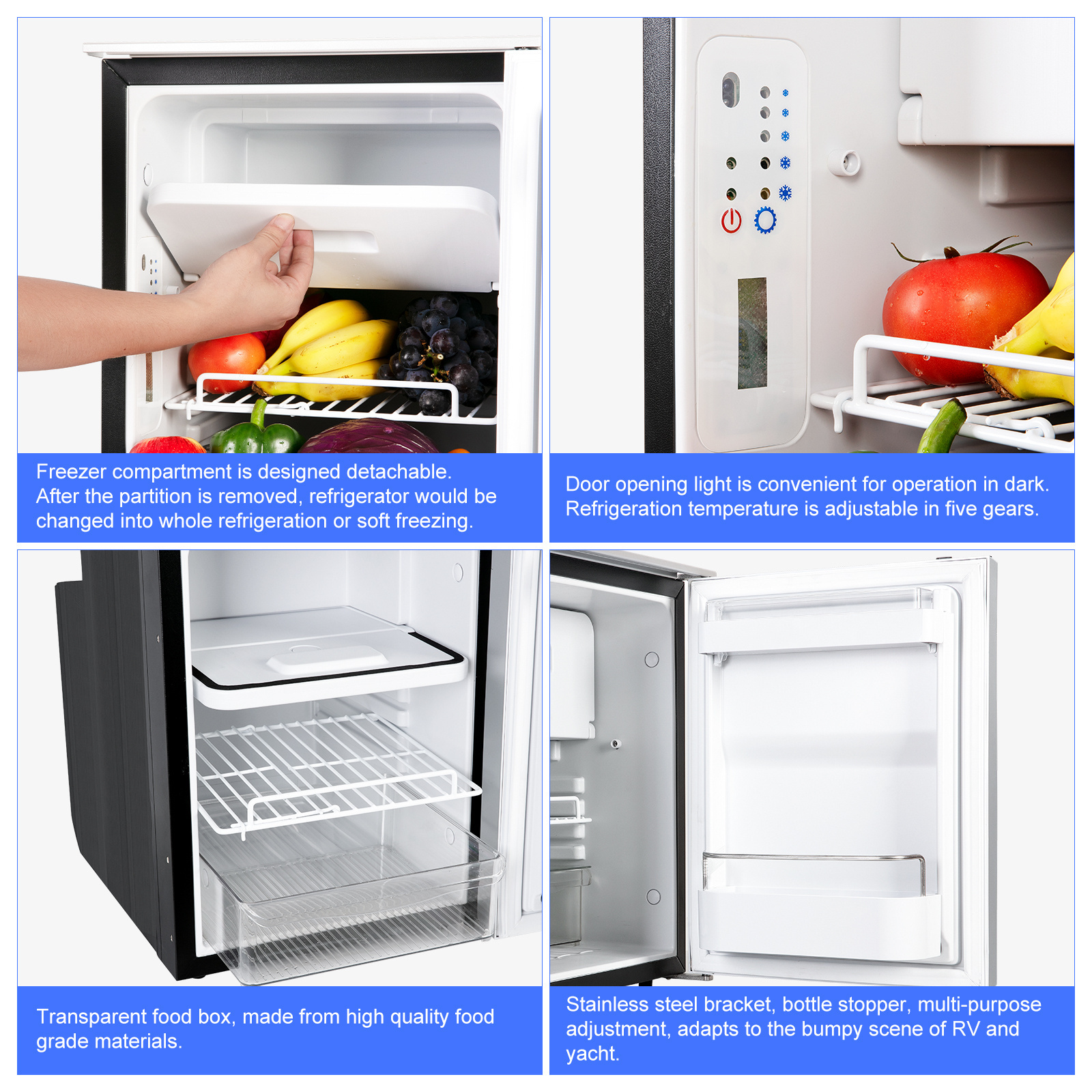 2023 Most popular aluminum dual-zone 50L yacht fridge built-in 12v RV refrigerator compressor