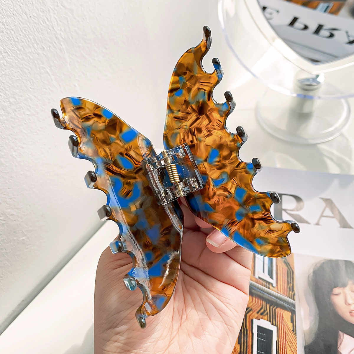 Dropshipping Tortoise Shell Semicircular10cm Acetate Butterfly Shark Hair Jaw Clamp Ponytail Accessory Celluloid Hair Claw Clip