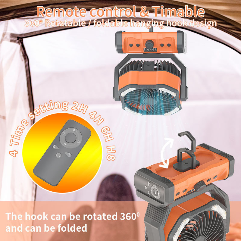 Hot Sale 20000mAh Lithium Battery Power Bank Desk Table Ceiling Tent USB Rechargeable DoubleBlade Camping Outdoor Fan With Light