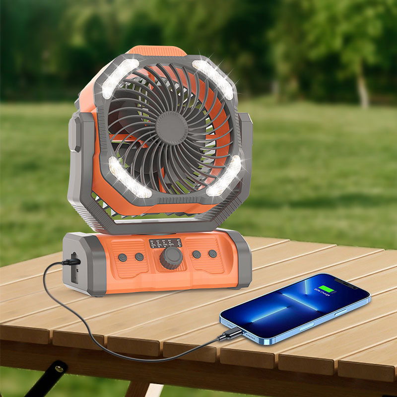 Hot Sale 20000mAh Lithium Battery Power Bank Desk Table Ceiling Tent USB Rechargeable DoubleBlade Camping Outdoor Fan With Light