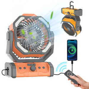 New Arrival 20000mAh Battery Double Blade Camp Outdoor Fan LED Lantern&Hook Tent Outdoor Portable Usb Rechargeable Camping Fan