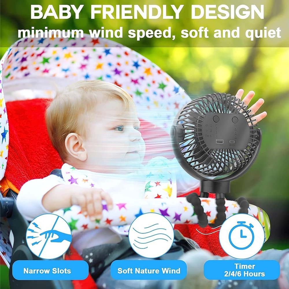 2023 New Wholesale Tripod Octopus Fan 12000mAh Portable Operated Rechargeable Electric USB Baby Stroller Fan