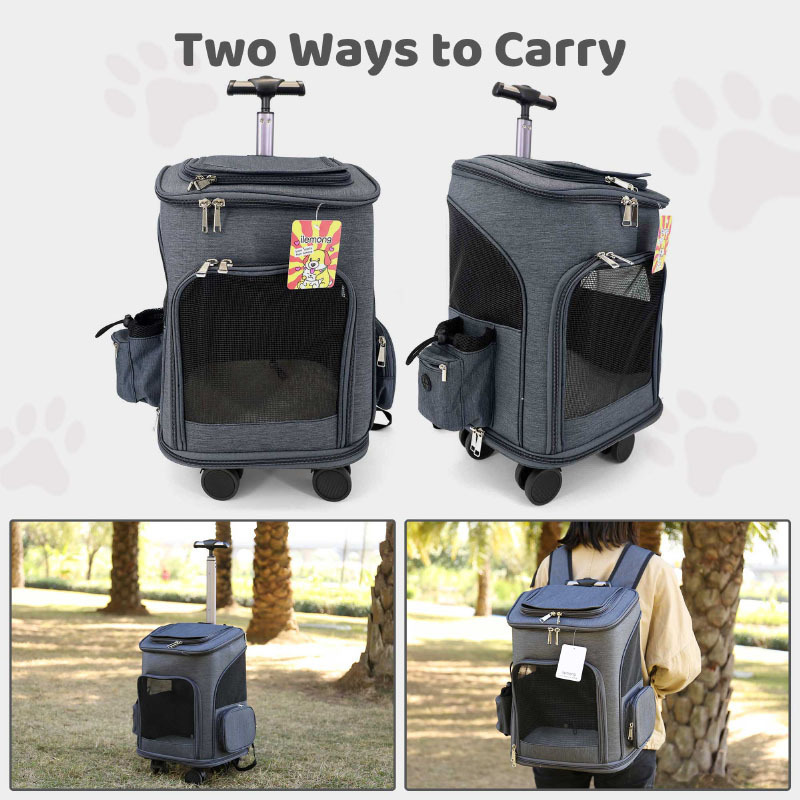 Wheeled Pet Carrier Backpack Breathable Two Wheel Comfort Folding Cat Bag