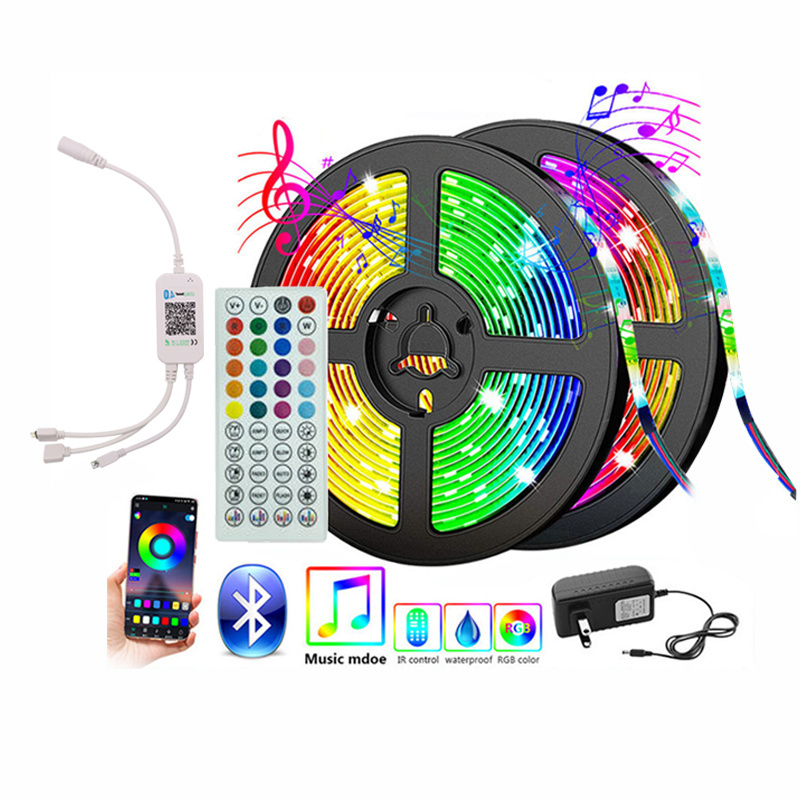 12V Buletooh 32ft Smart led RGB 5050 Multi Color Music Sync Flexible  LED Strip Light with Remote