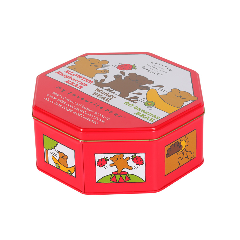 luxury customizable octange christmas tin box for cookies with lid wholesale christmas cookie tin high quality cookie tin