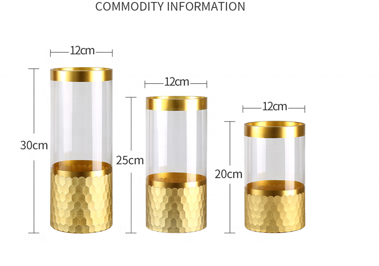 Handmade crystal gold foil honey comb cylindrical glass vase with gold rim