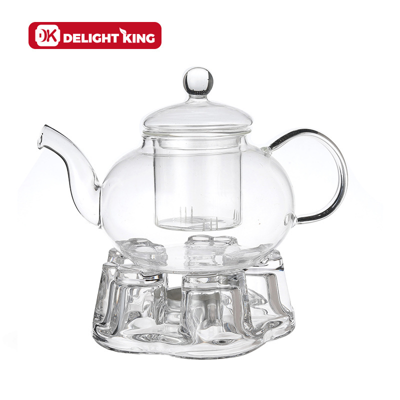 High borosilicate glass teapot with infuser heatable glass teapot with glass and warmer