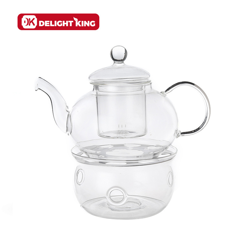 High borosilicate glass teapot with infuser heatable glass teapot with glass and warmer