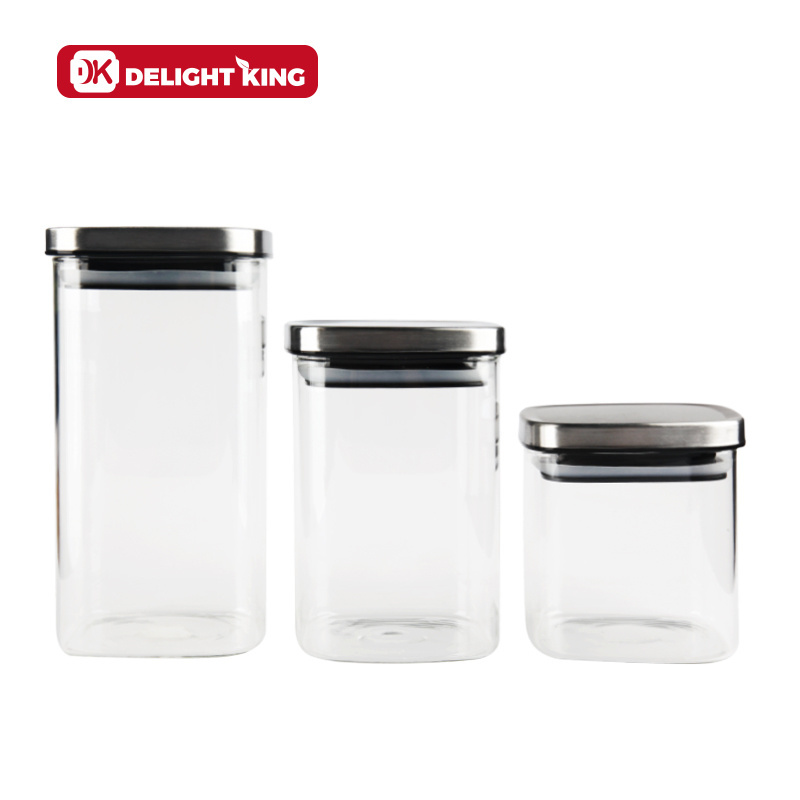 WholeSale Glass Storage Jar Kitchen Organizer With Stainless Steel Lid Stronger Material For Lasting Food Snacks Storage