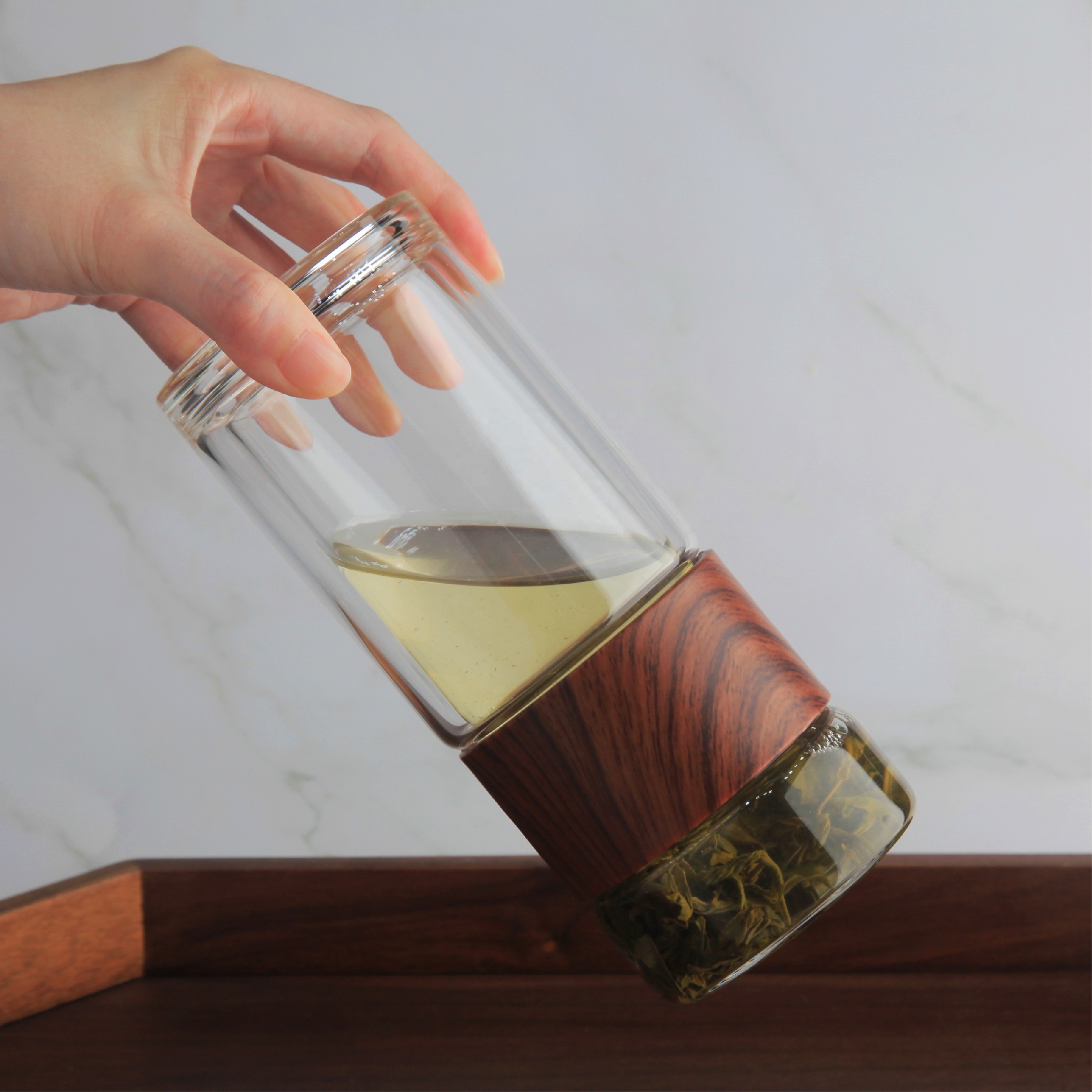 Outdoors high borosilicate double wall Glass mug with tea Infuser tea bottle glass water bottle