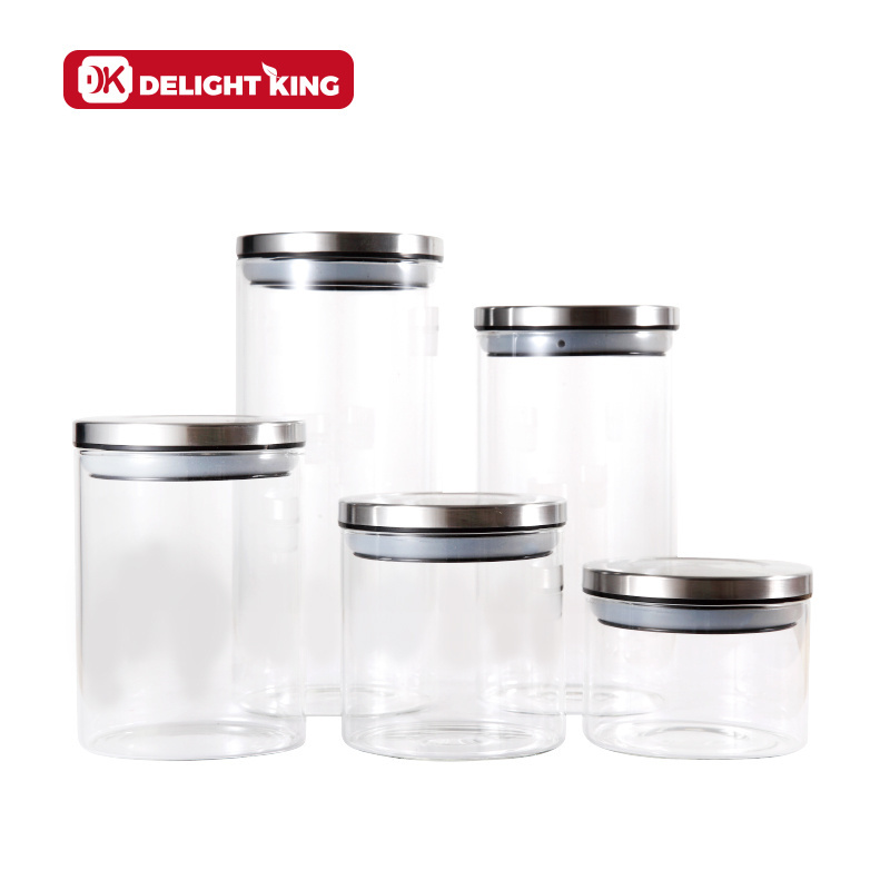 WholeSale Glass Storage Jar Kitchen Organizer With Stainless Steel Lid Stronger Material For Lasting Food Snacks Storage