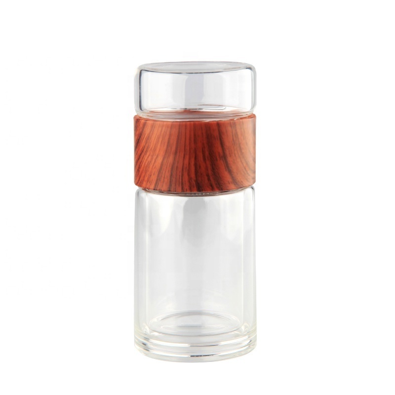 Outdoors high borosilicate double wall Glass mug with tea Infuser tea bottle glass water bottle