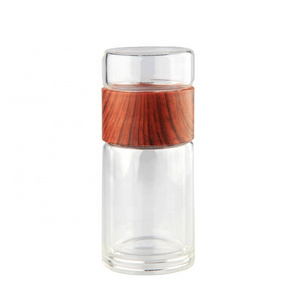 Outdoors high borosilicate double wall Glass mug with tea Infuser tea bottle glass water bottle