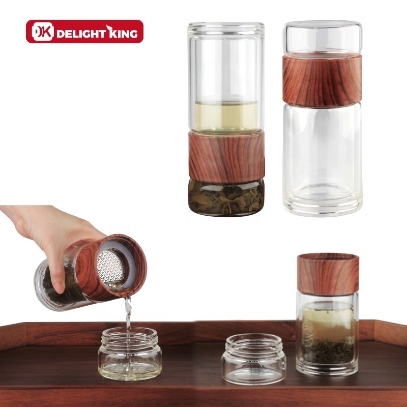 Outdoors high borosilicate double wall Glass mug with tea Infuser tea bottle glass water bottle