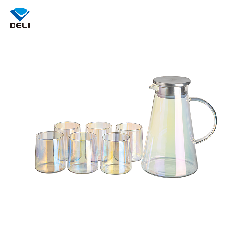 Fast Delivery Decorative DELI 7 sets Measuring Modern Blown Royal Strawberry Large Antique Milk Water Glass Jug with Lid