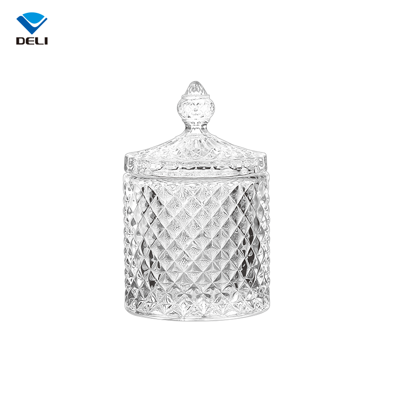 Home Glassware DELI Unique Designed Pedestal Big Clear Fancy Luxury Glass Wedding Candy Jar for Party