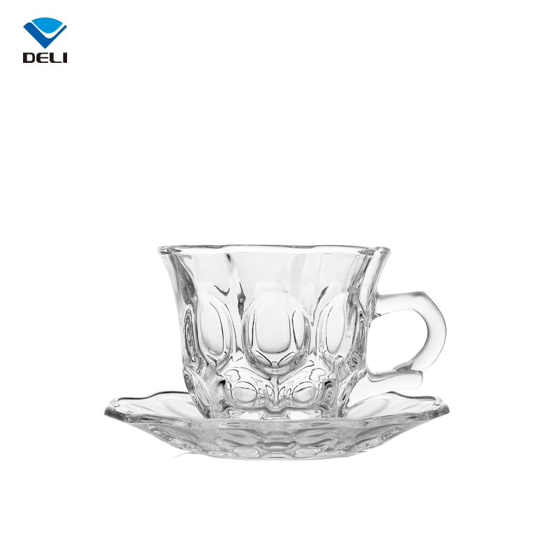 145ml 4.9oz DELI Wholesale Vintage Luxury Glass Clear Modern Tea Cup with Handle