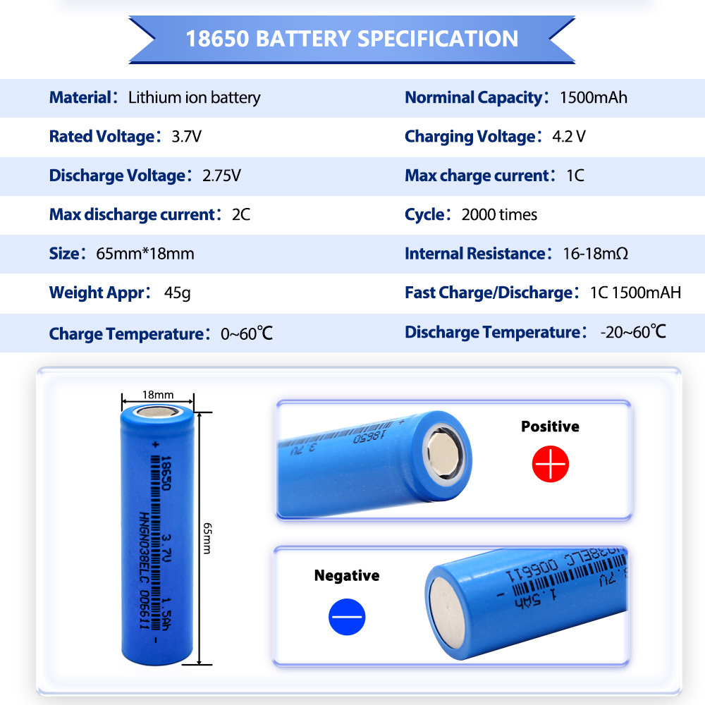 1500mah rechargeable lithium-ion flat top battery small fan electric toy car battery cylindrical charging lithium ion batteries