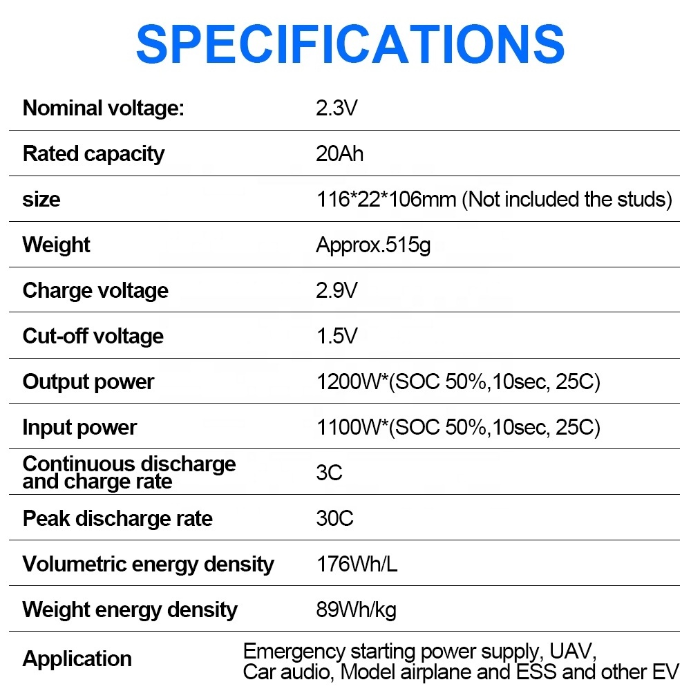 Prismatic 2.3v toshiba scib 20ah 23ah discharge 10c 20c lto battery 2.4v  LTO battery cell for EV car audio