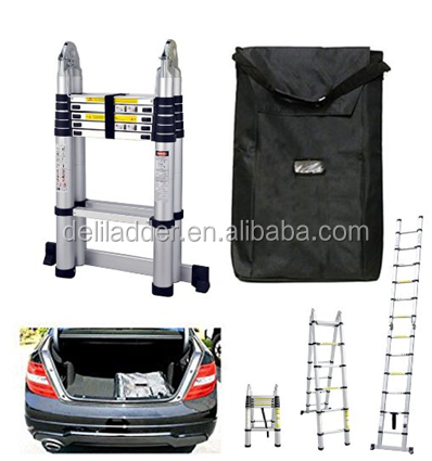 EN131 Aluminum Telescopic Extension Ladder with Spring Loaded Locking Mechanism, Non-slip Ribbing, 330lb A Type 16.5 Feet