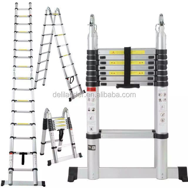 EN131 Aluminum Telescopic Extension Ladder with Spring Loaded Locking Mechanism, Non-slip Ribbing, 330lb A Type 16.5 Feet