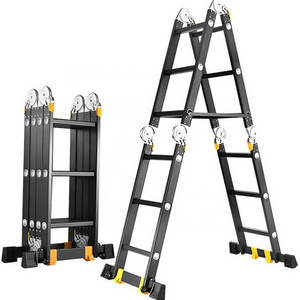 Deliladder black color multi-purpose ladder folding 4x3 4x4 4x5 4x6 big hinge EN131