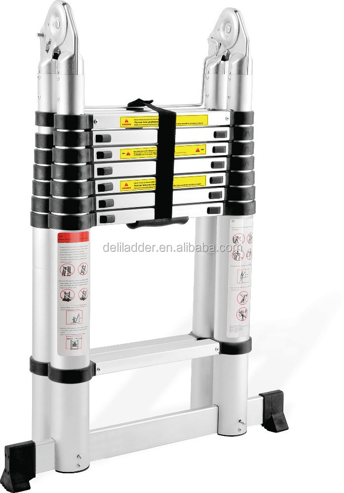 EN131 Aluminum Telescopic Extension Ladder with Spring Loaded Locking Mechanism, Non-slip Ribbing, 330lb A Type 16.5 Feet