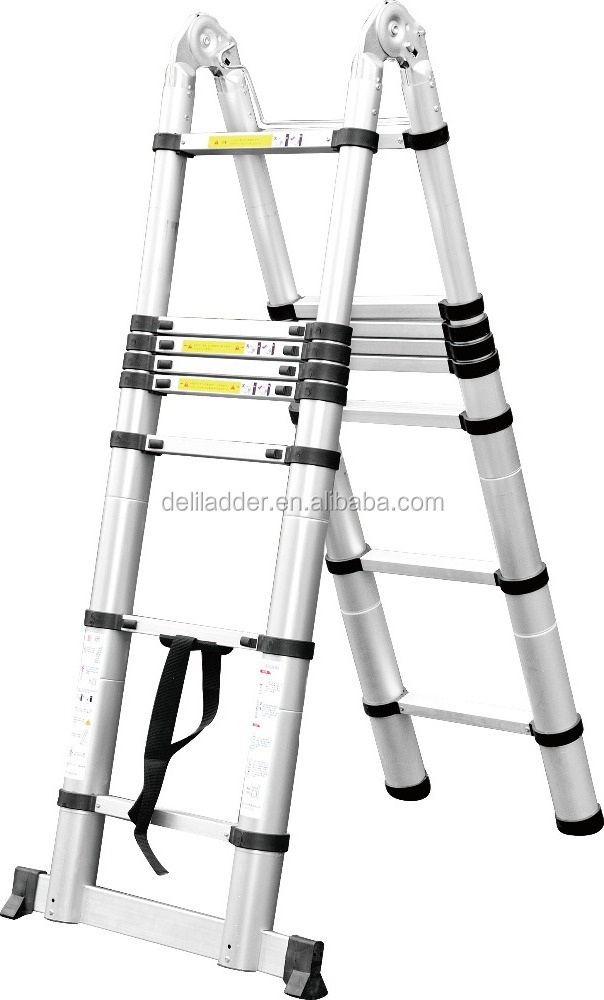 EN131 Aluminum Telescopic Extension Ladder with Spring Loaded Locking Mechanism, Non-slip Ribbing, 330lb A Type 16.5 Feet