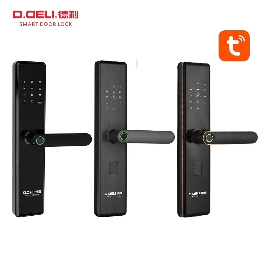 D.DELI OEM Smart Home Tuya TTLock APP Fingerprint Door Lock Bluetooth WiFi Control Smart Digital Door Lock with Doorbell