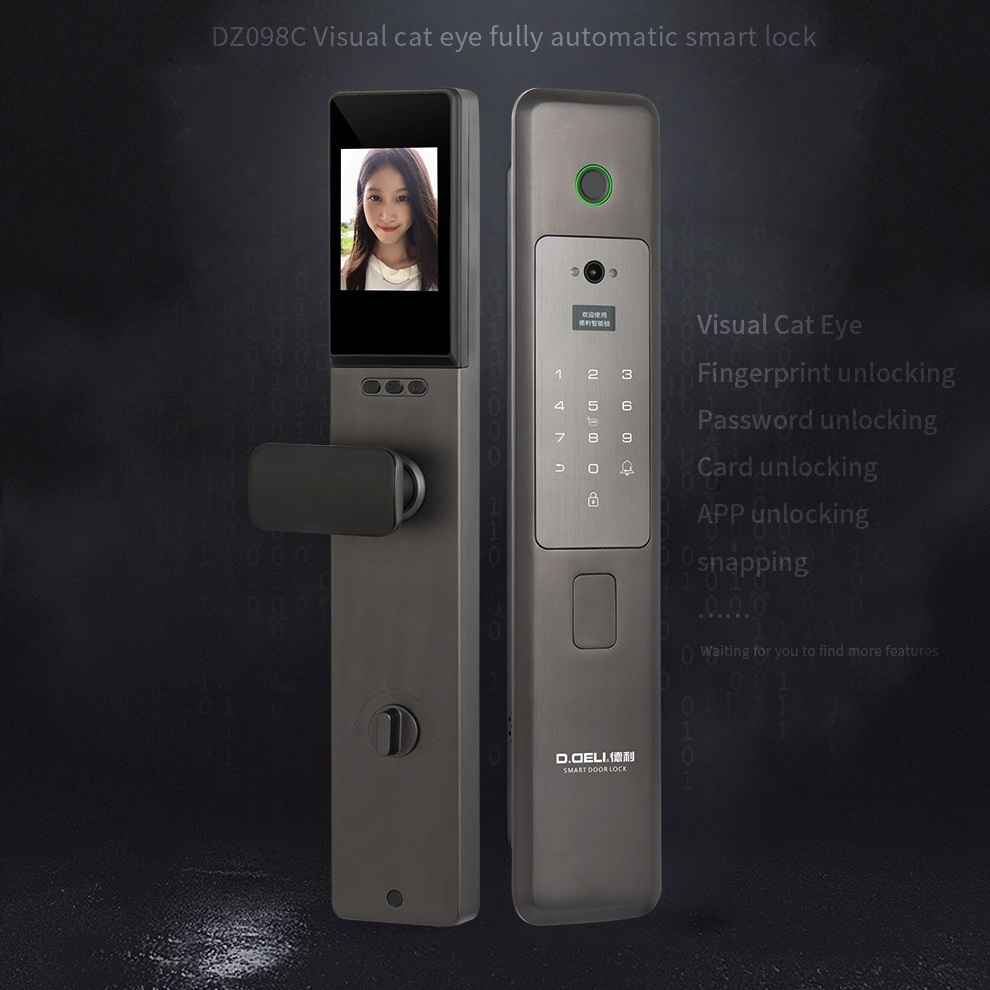 New Design Wholesale Price High Security Fingerprint Digital Wifi Smart Door Lock Connected Camera Monitor Smart Home