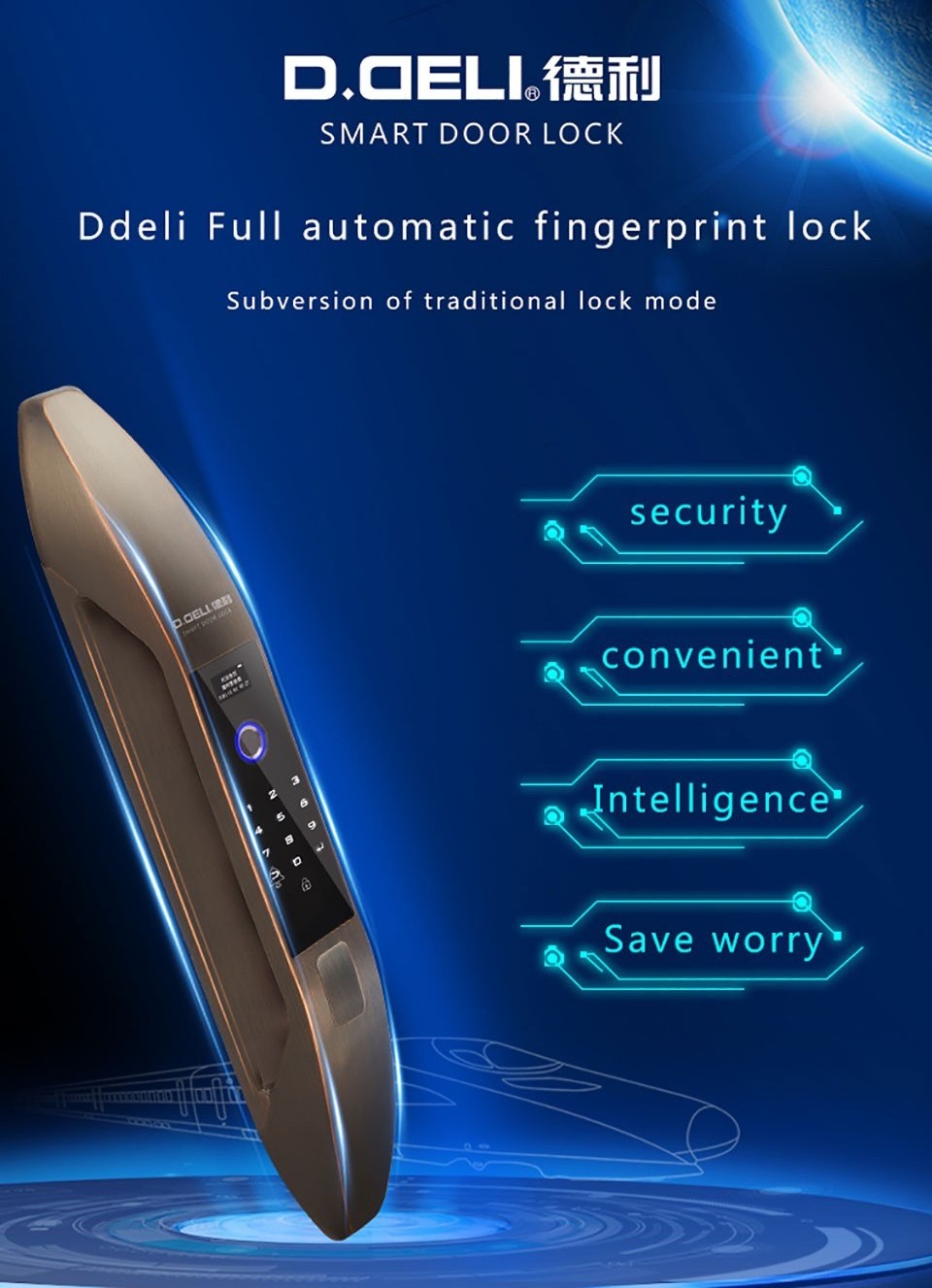 D.Deli DZ001C High Quality Zinc Alloy Full-automatic Face Recognition Smart Biometric  Fingerprint lock for Smart Home