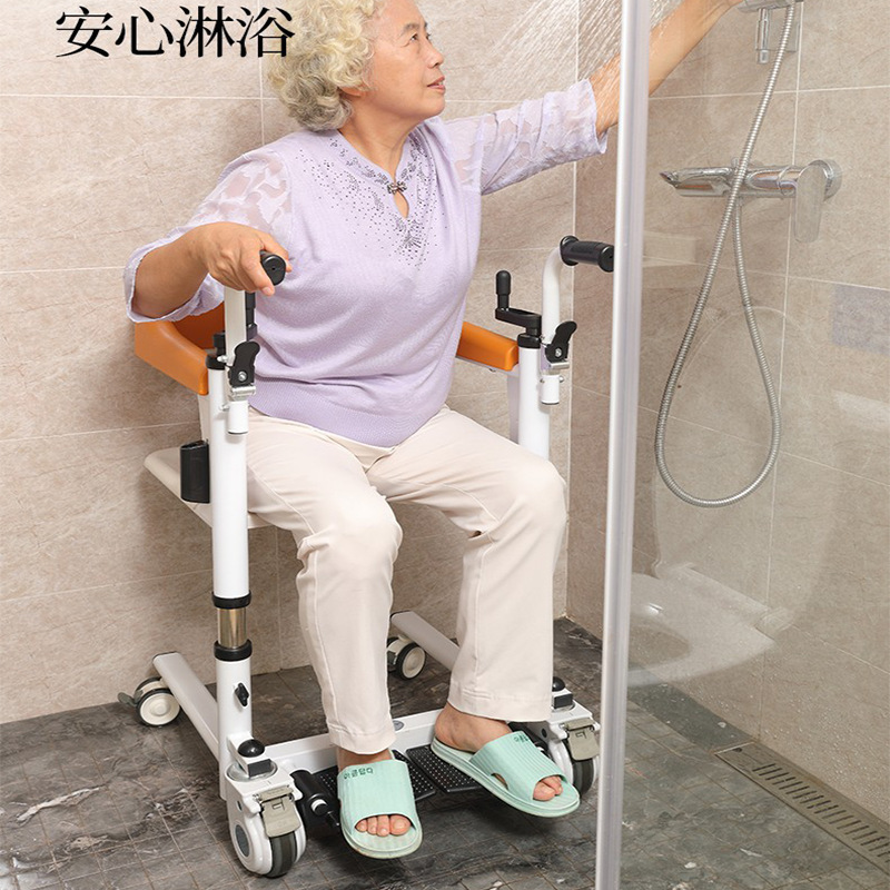 Hand-Cranking Shift Machine Disabled Care Multi-Functional Toilet Hand-Cranking Lifting Shifter Bath Chair Double-Cranking