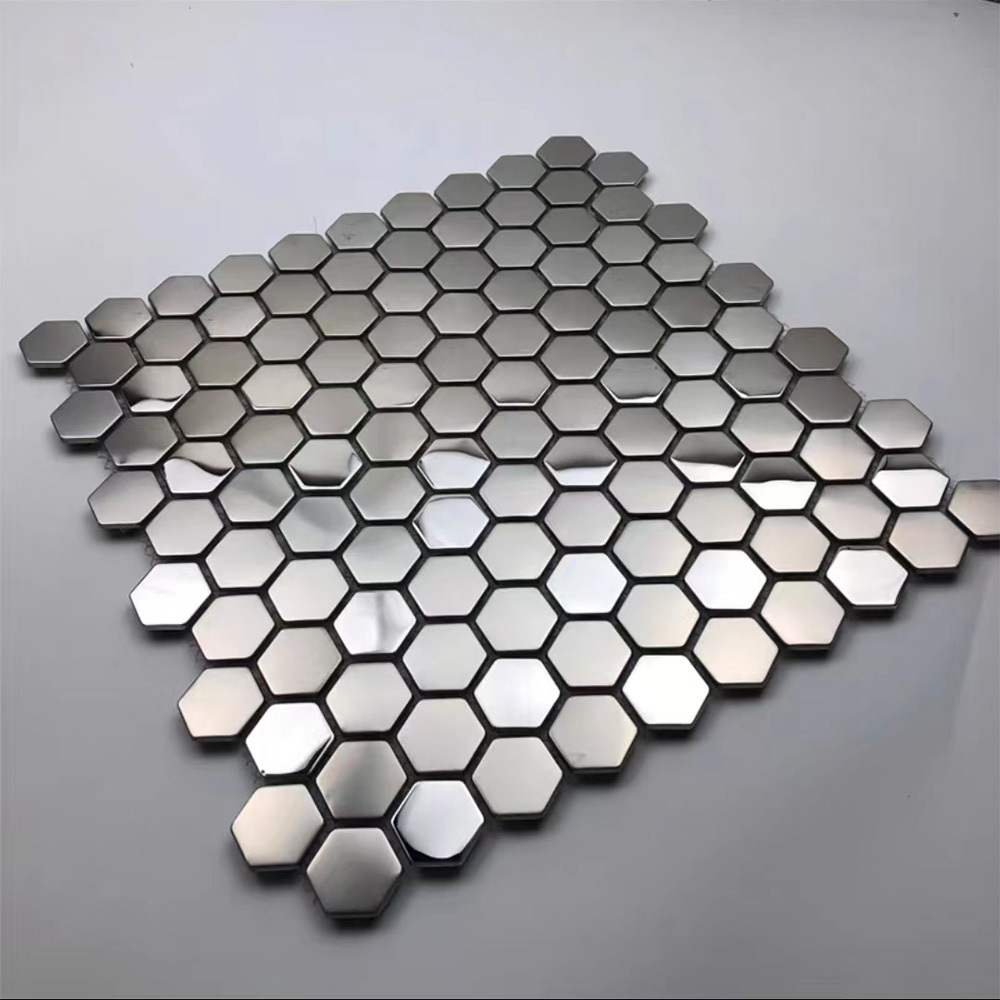 Stainless Steel Gold Brass Coated Hexagon Metal Mosaic Kitchen Backsplash Bathroom Shower Wall Tile