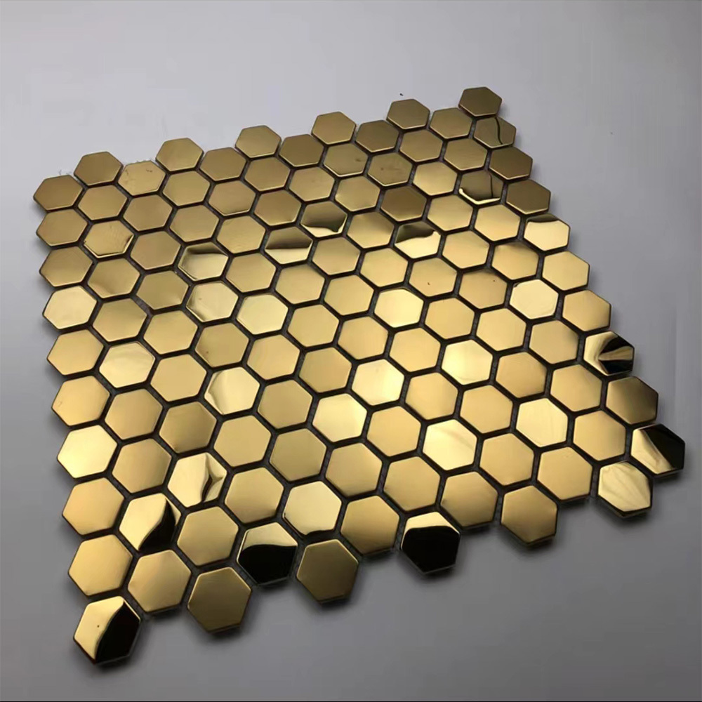 Stainless Steel Gold Brass Coated Hexagon Metal Mosaic Kitchen Backsplash Bathroom Shower Wall Tile