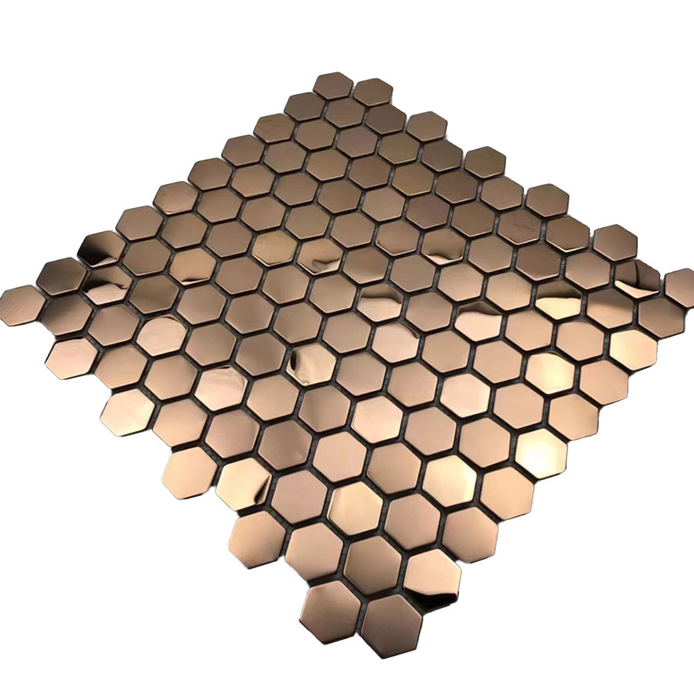 Stainless Steel Gold Brass Coated Hexagon Metal Mosaic Kitchen Backsplash Bathroom Shower Wall Tile