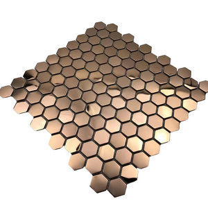 Stainless Steel Gold Brass Coated Hexagon Metal Mosaic Kitchen Backsplash Bathroom Shower Wall Tile