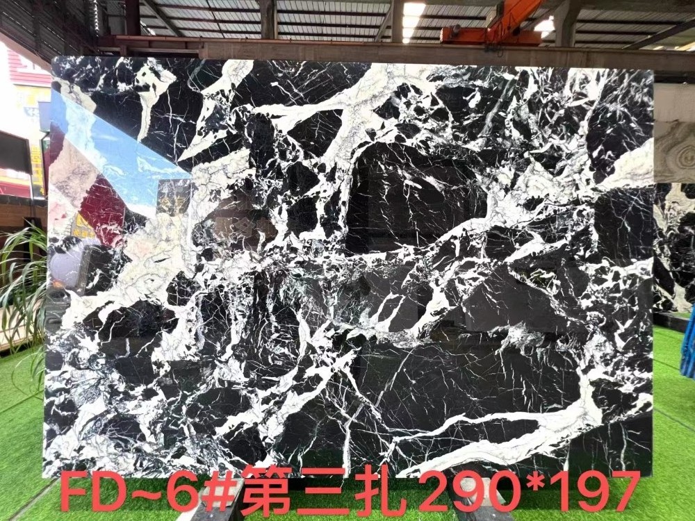 China Famous Luxury Natural Nepoleon Black White Marble Stone Big Size Slabs Wholesale Price