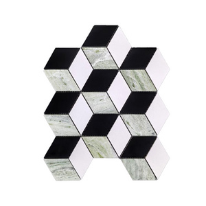 Green White And Black Cube 3D Diamond Marble Stone Mosaic Bathroom Floor And Wall Tile